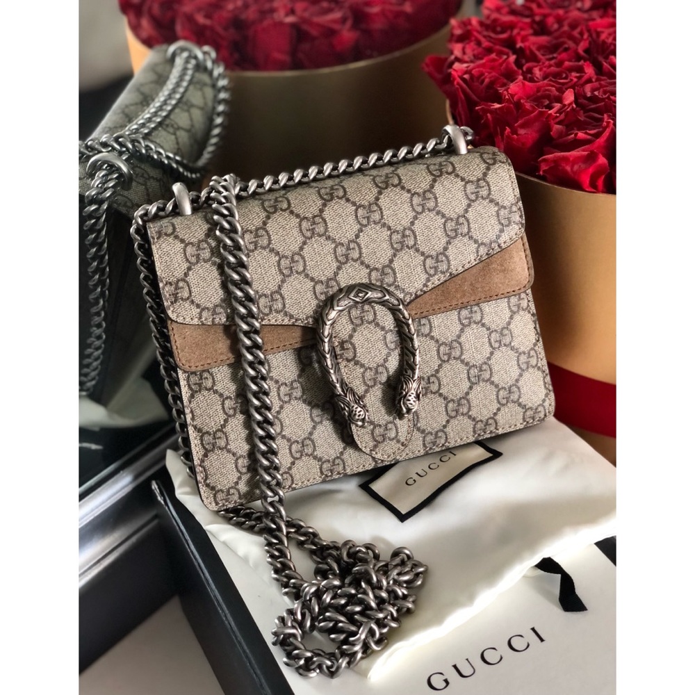 Authentic GUCCI Taupe Dionysus GG Supreme mini bag